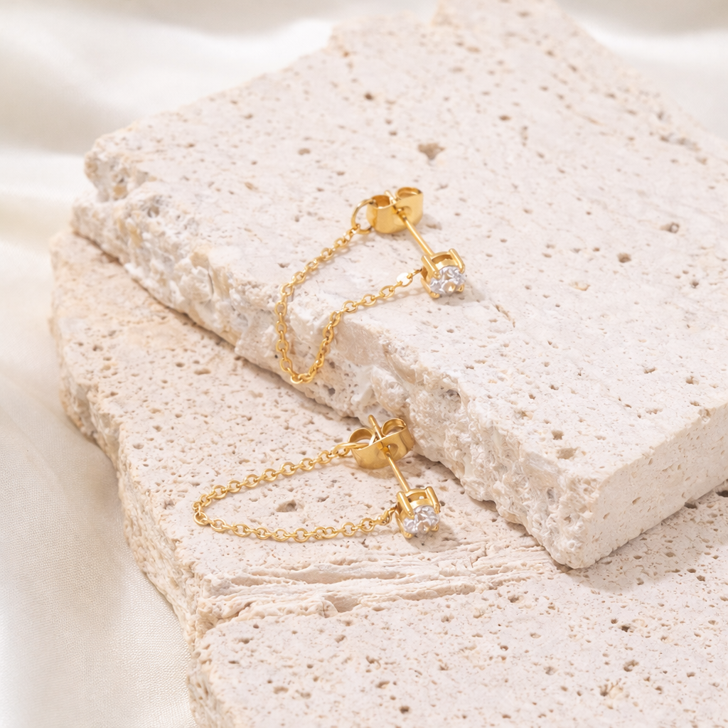 LUMEN – 18K Gold Dipped Zirconia Chain Link Stud Earrings