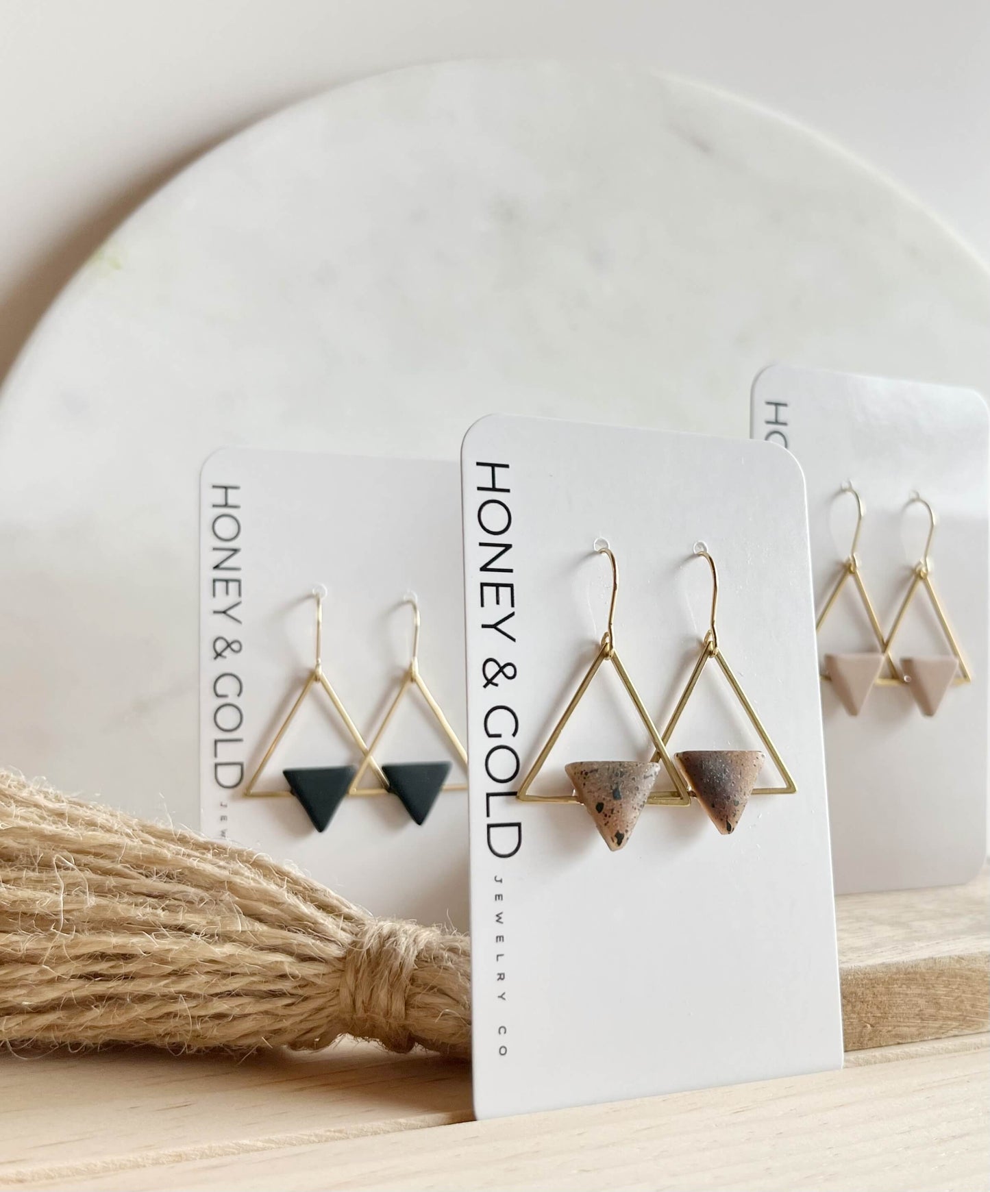 DUALITY DROP: Gold-Tone Triangle Earrings
