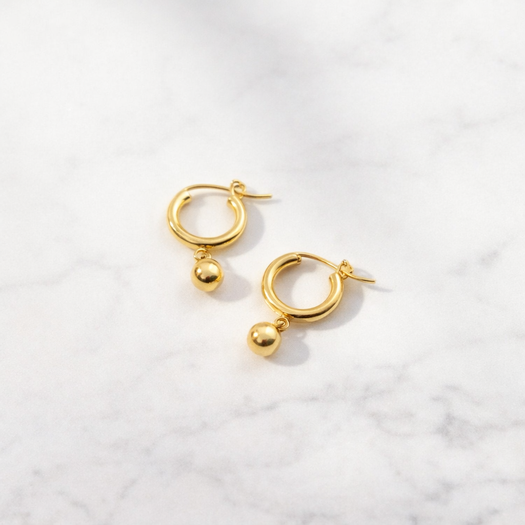 BELLA – 18K Gold Dipped Ball Pendant Huggie Hoops