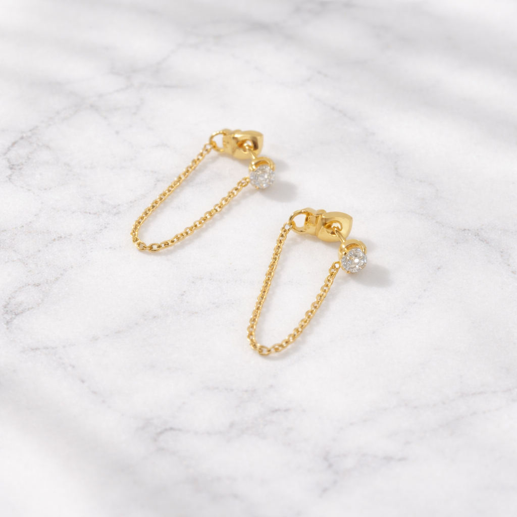 LUMEN – 18K Gold Dipped Zirconia Chain Link Stud Earrings