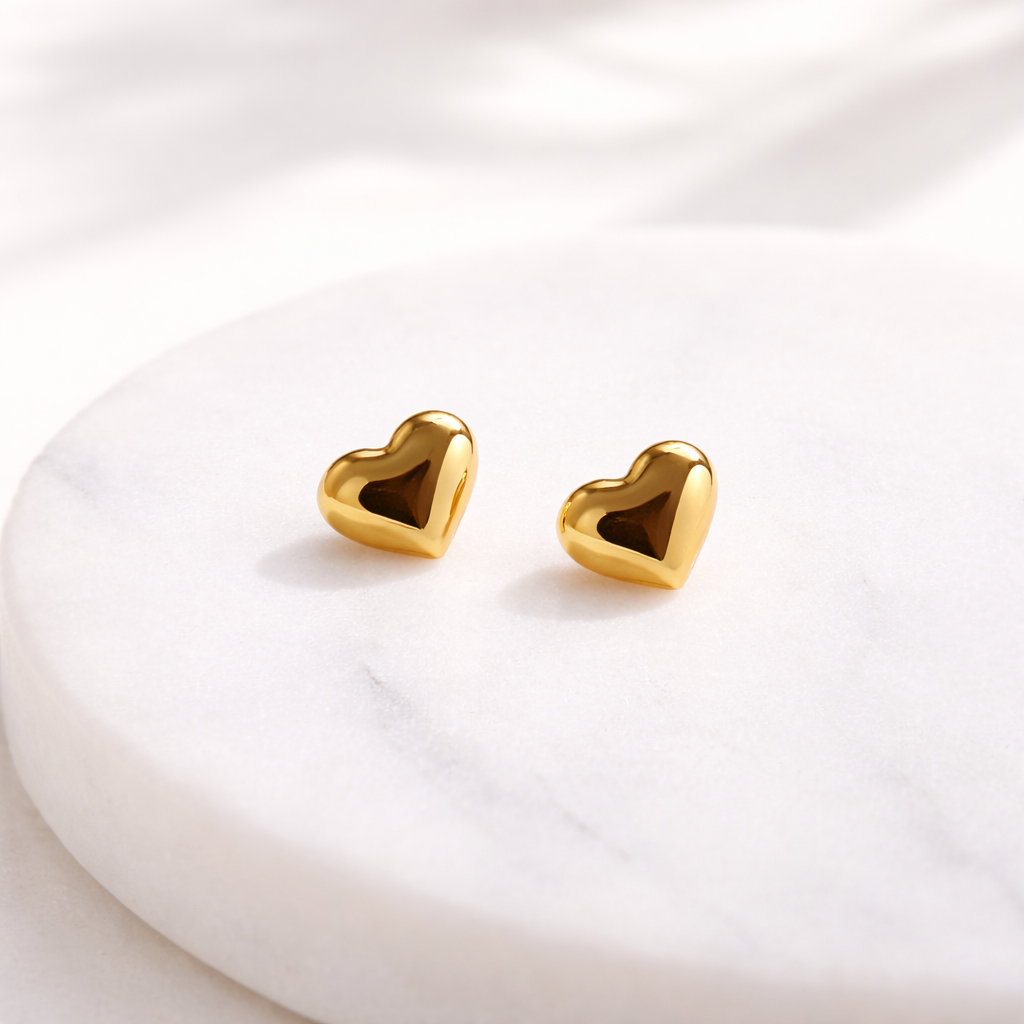 HEARTSTOPPER: 18k Gold Dipped Heart Stud Earrings