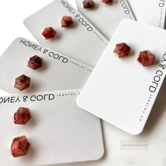 CRIMSON Marble Hexagon Stud Earrings