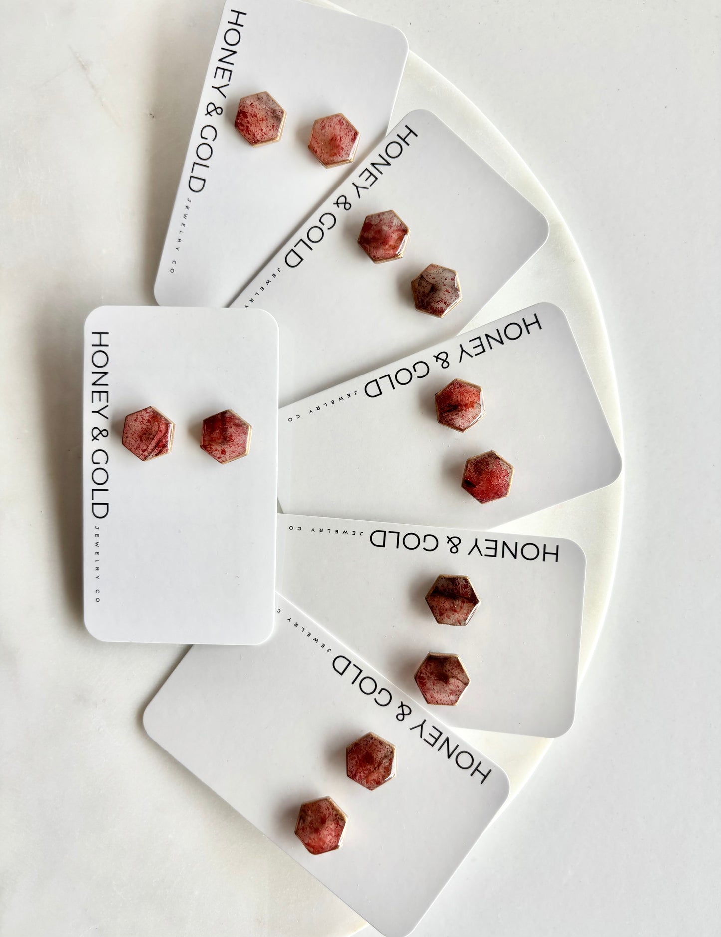 CRIMSON Marble Hexagon Stud Earrings