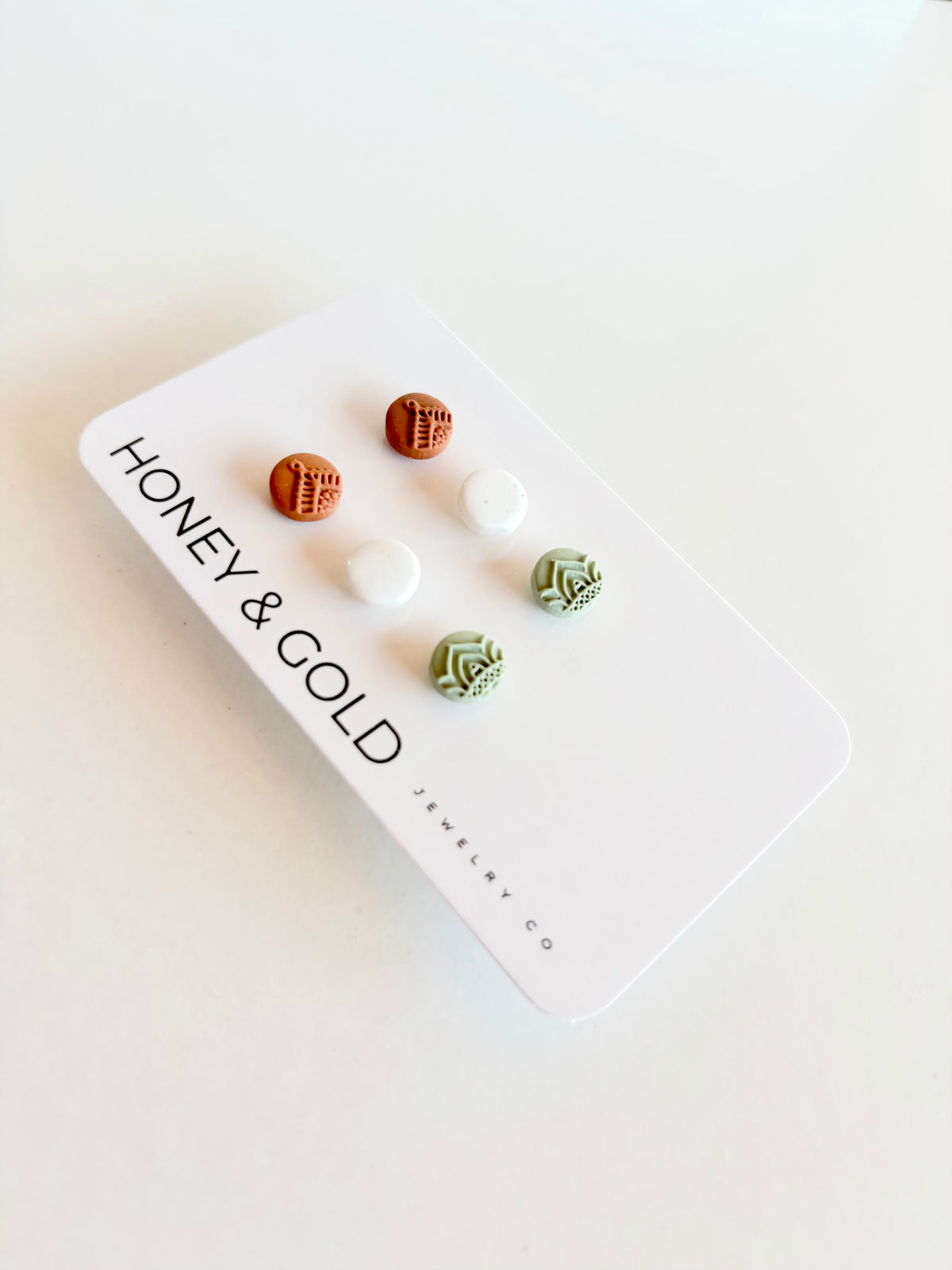 MANDALA TRIO: Mandala Motif Stud Earrings