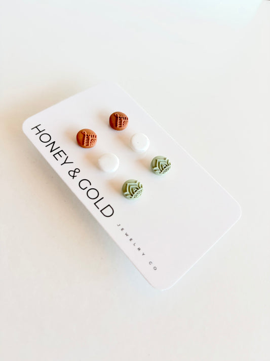 MANDALA TRIO: Mandala Motif Stud Earrings