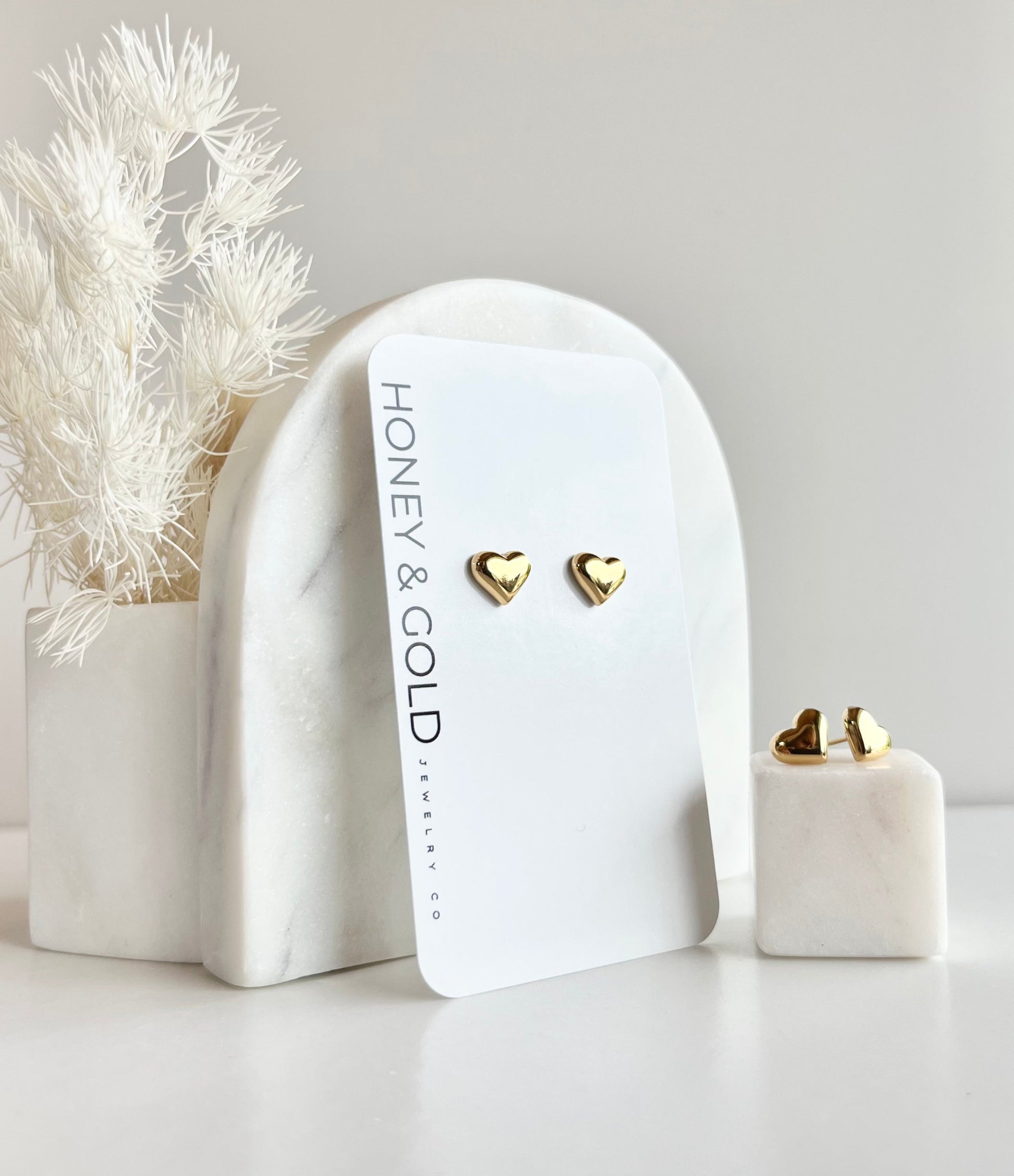 Shop puffy heart stud earrings in 18K gold plated 925 sterling silver. Waterproof, tarnish-resistant, and hypoallergenic — your new favorite dainty gold heart studs.

