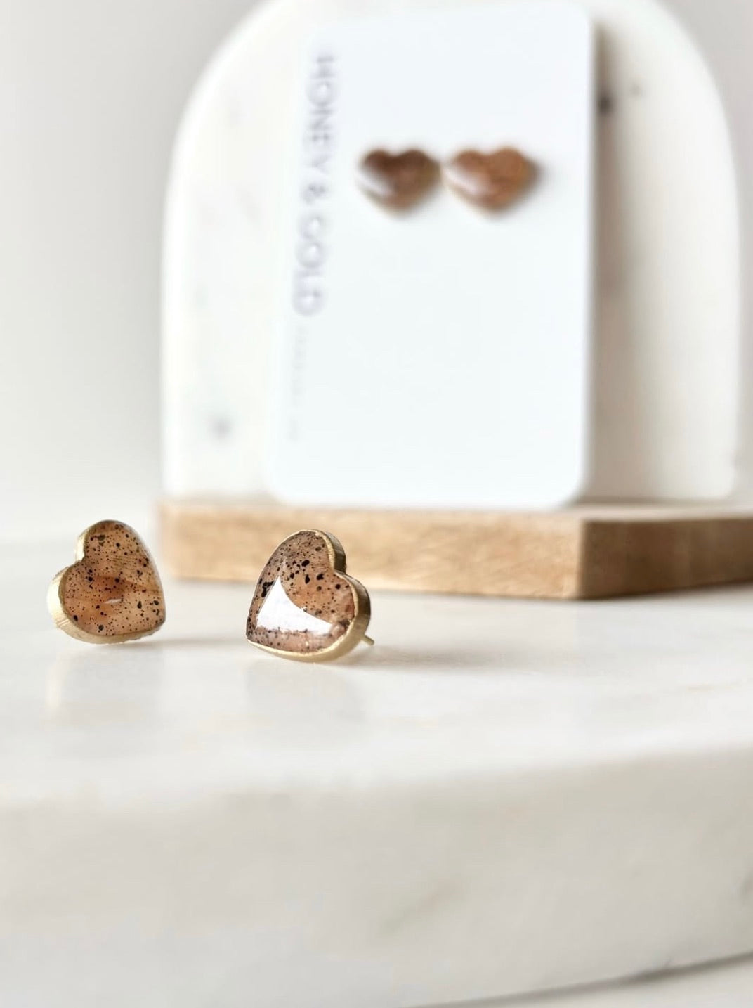 CRUSH: Gold Lustre, Softly Translucent Heart Studs