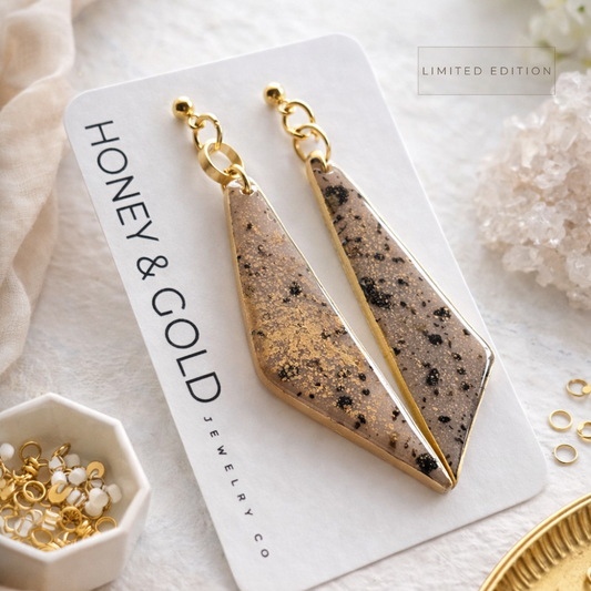 LENNOX: Geometric Ethereal Earrings With Gold Lustre